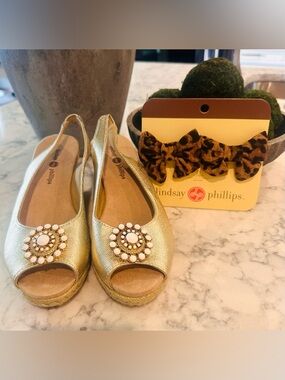 New, Women’s Lindsay Phillips “Evie” Peep-Toe Wedge Sling-backs, 8M